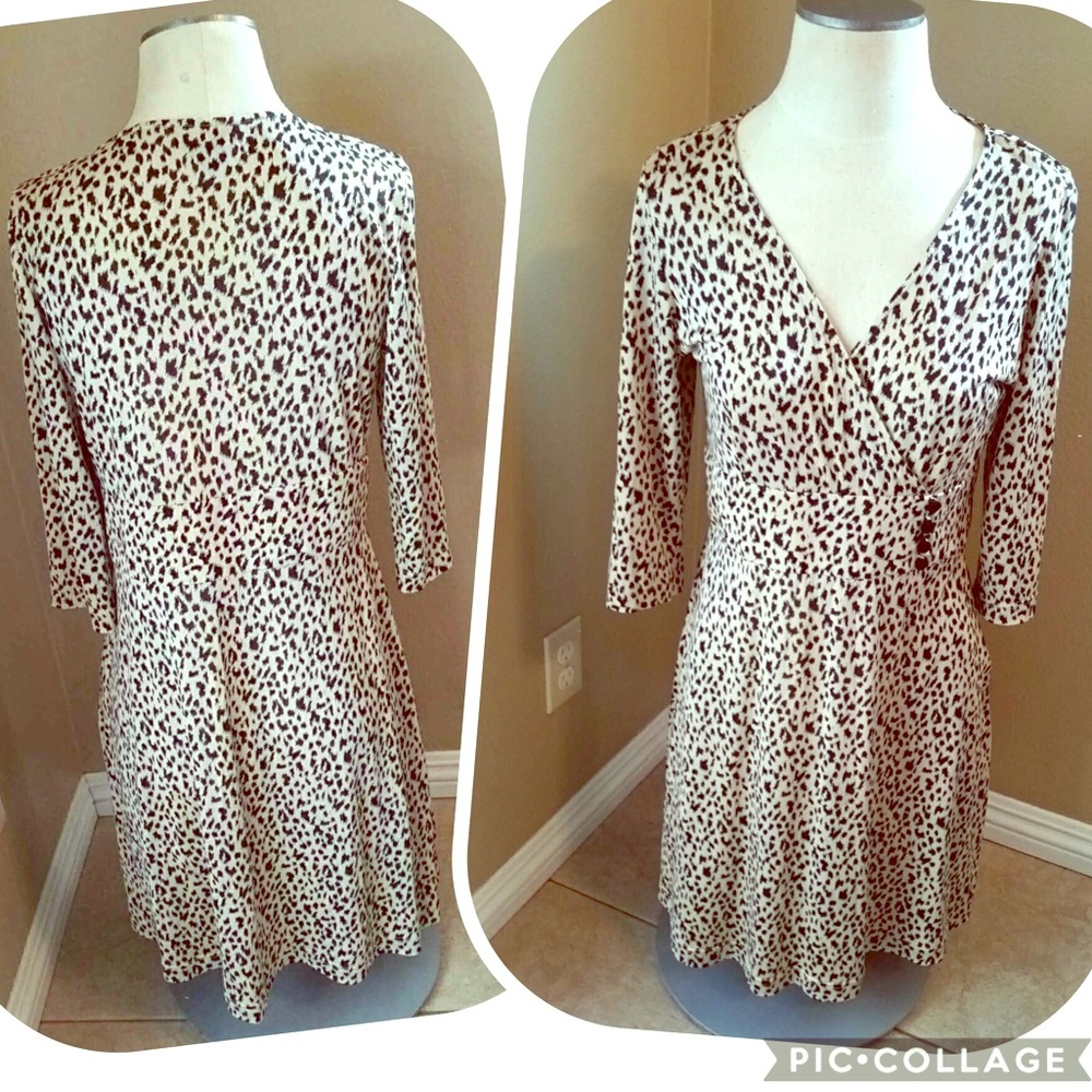 CYNTHIA HOWIE leopard print silk v-neck dress EUC